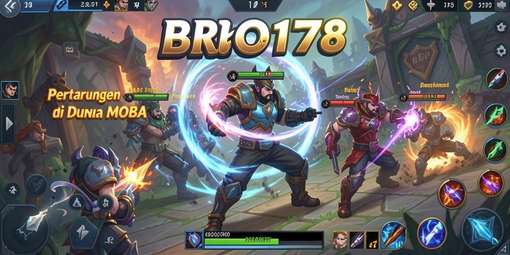 Screenshot gameplay MOBA yang menunjukkan pertarungan epik dalam BRO178.