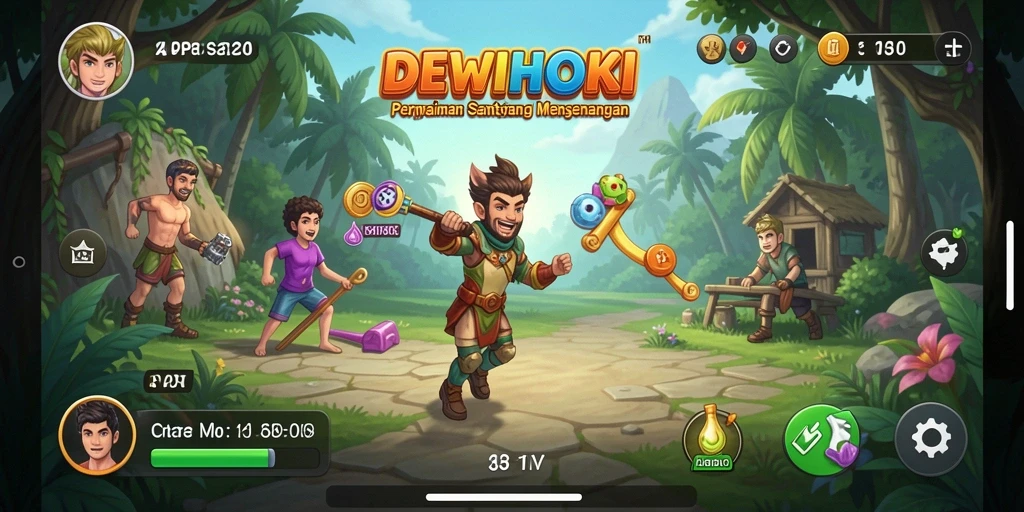 Tampilan gameplay seru dalam DEWIHOKI dengan karakter yang unik.
