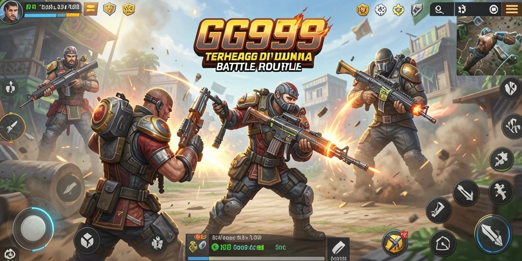 Screenshot GG999 memperlihatkan intensitas pertarungan Battle Royale yang mendebarkan.