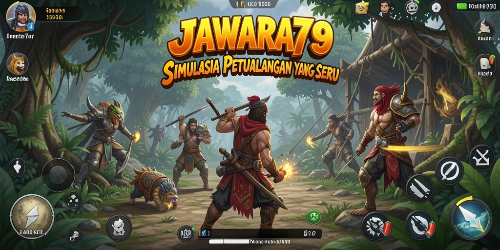 Tampilan gameplay JAWARA79 dengan karakter yang beraksi di lingkungan simulasi.