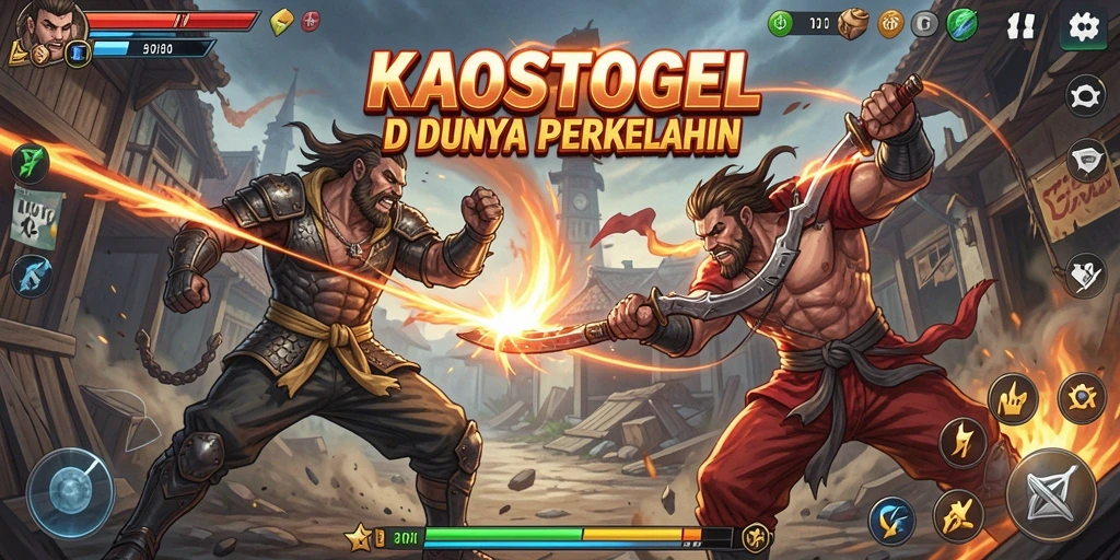 Tangkapan layar gameplay KAOSTOGEL yang menunjukkan aksi pertarungan yang intens.