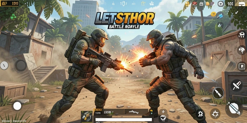 Gameplay seru LETSTHOR yang mendebarkan dalam pertempuran Battle Royale.