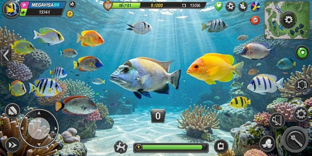 Tangkapan layar gameplay seru dalam MEGAVISA88 saat menembak ikan.