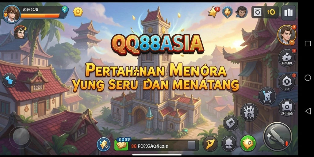 Screenshot gameplay QQ88ASIA menampilkan momen pertahanan yang epik dalam Tower Defense.