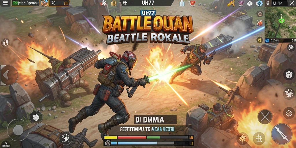 Gambaran gameplay UH77 yang mendebarkan di arena Battle Royale.