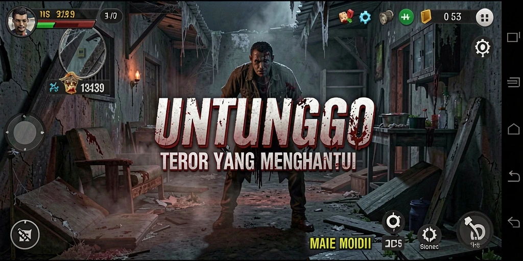 Tampilan gameplay UNTUNGGO yang menyeramkan dan mendebarkan.